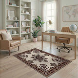 Beige and Neutral Ornate Floral Vintage Cream Area Rug