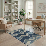 Wavy Blue Teal Coastal Area Rug
