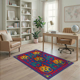 Vibrant Calavera Cat Skull Floral Rug