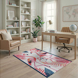 Pink Vibrant Pink Flamingo Palm Leaf Area Rug