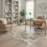 Pink Flower Green Leaf Cream Area Rug