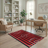 Red Black Striped Soccer Field Area Rug
