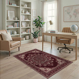 Red Traditional Persian Red Persian Medallion Floral Area Rug