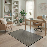 Beige Geometric Grid Area Rug with Black Accents