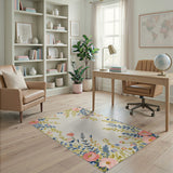 ODIKA Floral Washable Area Rug, Low Pile Non-Slip Botanical Rug for Living Room