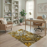 Golden Vine Leaf Floral Area Rug