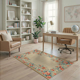 Vintage Pink Rose Border Cream Area Rug