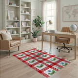 Festive Red Plaid Holly Snowflake Area Rug
