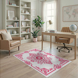 Pink Ornate Floral Medallion Area Rug