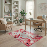Coastal Beach Pink Pink Flamingo Palm Leaf Area Rug