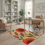 Vibrant Orange Poppy Floral Area Rug