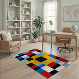 ODIKA Modern Bauhaus Geometric Washable Rug - Primary Colors Low Pile Non-Slip Area Rug