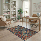 Vibrant Red Blue Persian Medallion Area Rug