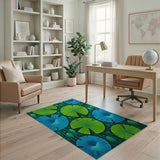 Vibrant Teal and Lime Lily Pad Area Rug