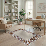 Beige and Neutral Ornate Floral Border Beige Area Rug