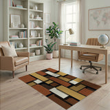 Layered Blocks Brown Tan Geometric Area Rug