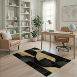 Gold and Silver Gold Black Geometric Abstract Area Rug