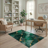 Emerald Green Gold Vein Abstract Abstract Area Area Rug