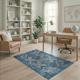 Indigo Blue Distressed Geometric Area Rug