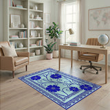 Blue Chamomile Floral Area Rug with Ornate Border