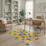 Vibrant Lemon Fruit Pattern Pink Area Rug