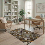 Brown and Tan Brown Tan Geometric Lattice Area Rug