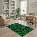Green Vibrant Green Wave Abstract Area Rug