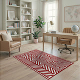 Bold Red Geometric Maze Geometric Modern Area Rug