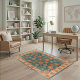 Blue and Teal Floral Vintage Washable Area Rug