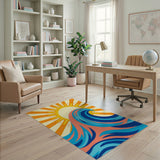 Radiant Sun Over Vibrant Ocean Waves Rug