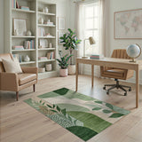 Abstract Green Leaf Silhouette Rug