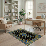 Luxurious Blue Gold Medallion Persian Area Rug