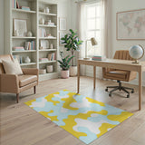 Organic Yellow Cyan Abstract Area Rug