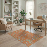 Vibrant Orange Teal Floral Persian Rug