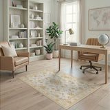 Beige and Neutral Elegant Ivory Floral Persian Area Rug