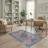 Pink Blush Pink Persian Area Rug with Navy Borders
