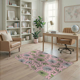 Pink Daisy Palm Leaf Floral Area Rug
