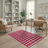 Red White Gingham Checkered Area Rug