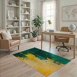 Vibrant Green Yellow Splatter Abstract Area Rug