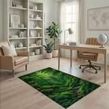 ODIKA Enchanted Forest Green Washable Rug - Low Pile Non-Slip Nature Art Area Carpet