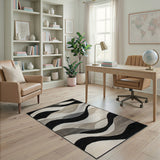 Abstract Area Abstract Wave Black White Area Rug