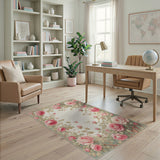 ODIKA Washable Vintage Pink Rose Floral Rug - Low Pile, Non-Slip, Pet Friendly