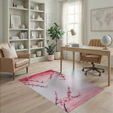Washable Pink Cherry Blossom Floral Area Rug - Low Pile & Non-Slip