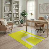 Vibrant Yellow Geometric Area Rug with White Curves