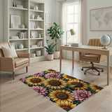 Sunflower Dahlia Floral Pattern Area Rug