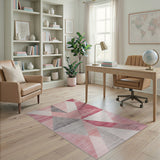 Modern Pink Grey Geometric Triangle Area Rug