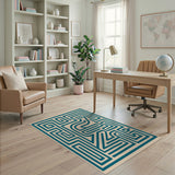 Teal Labyrinth Maze Area Rug