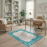 Elegant Teal Ornate Border Area Rug