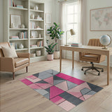 Vibrant Pink Grey Geometric Area Rug