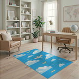 Pixel Airplanes Clouds Kids Area Rug